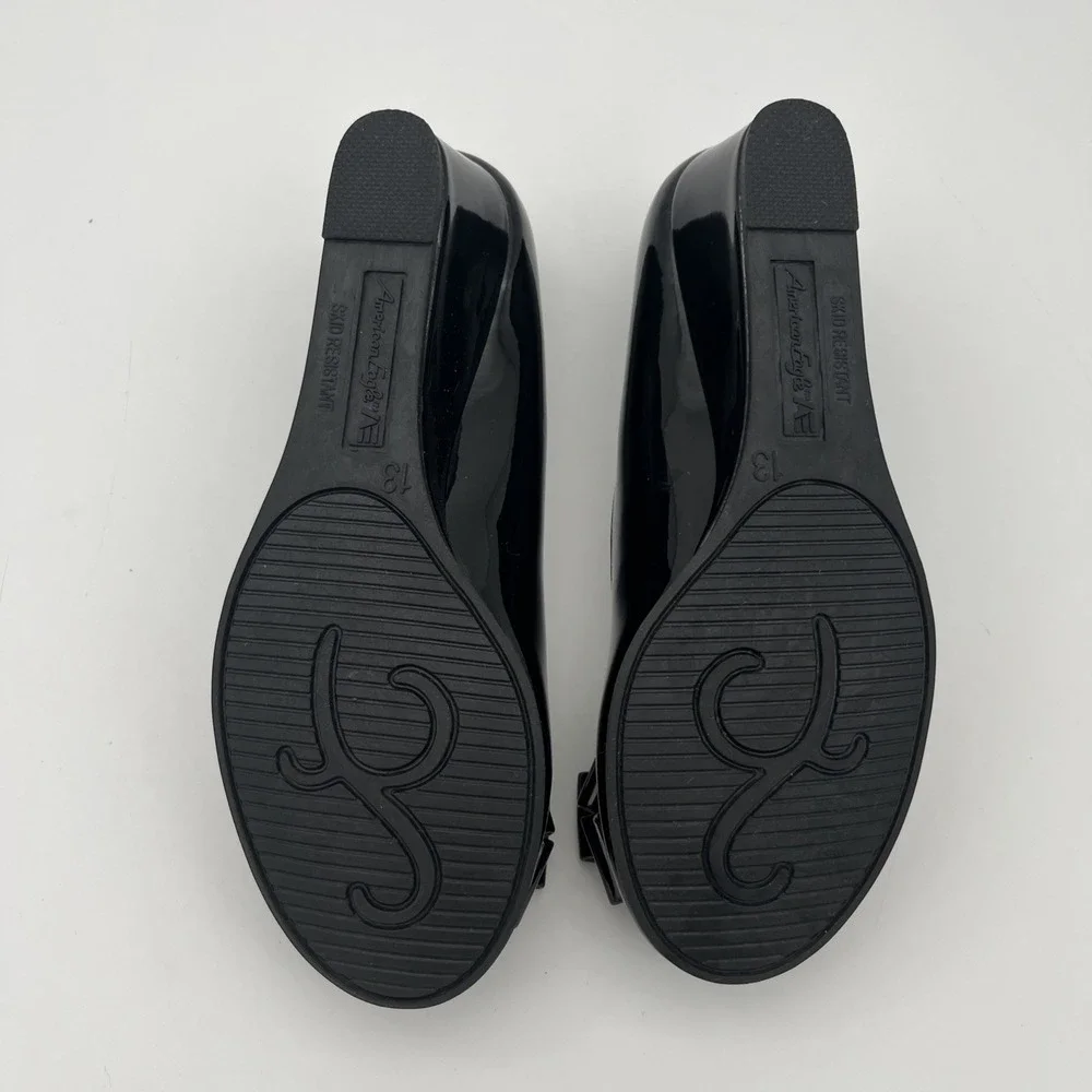 American Eagle Mairin Youth Girls' Black Patent Wedge Heel Dress Shoes size‎ 13